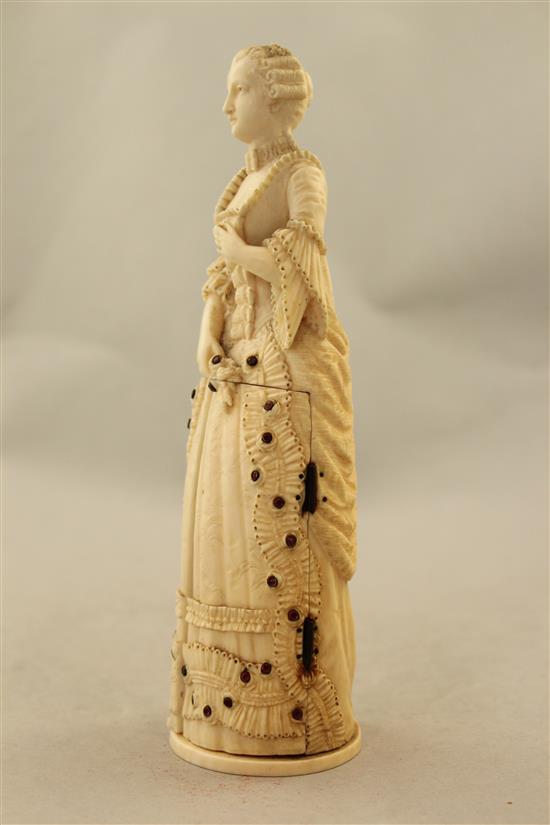 A 19th century Dieppe carved ivory triptych figure, 8in.